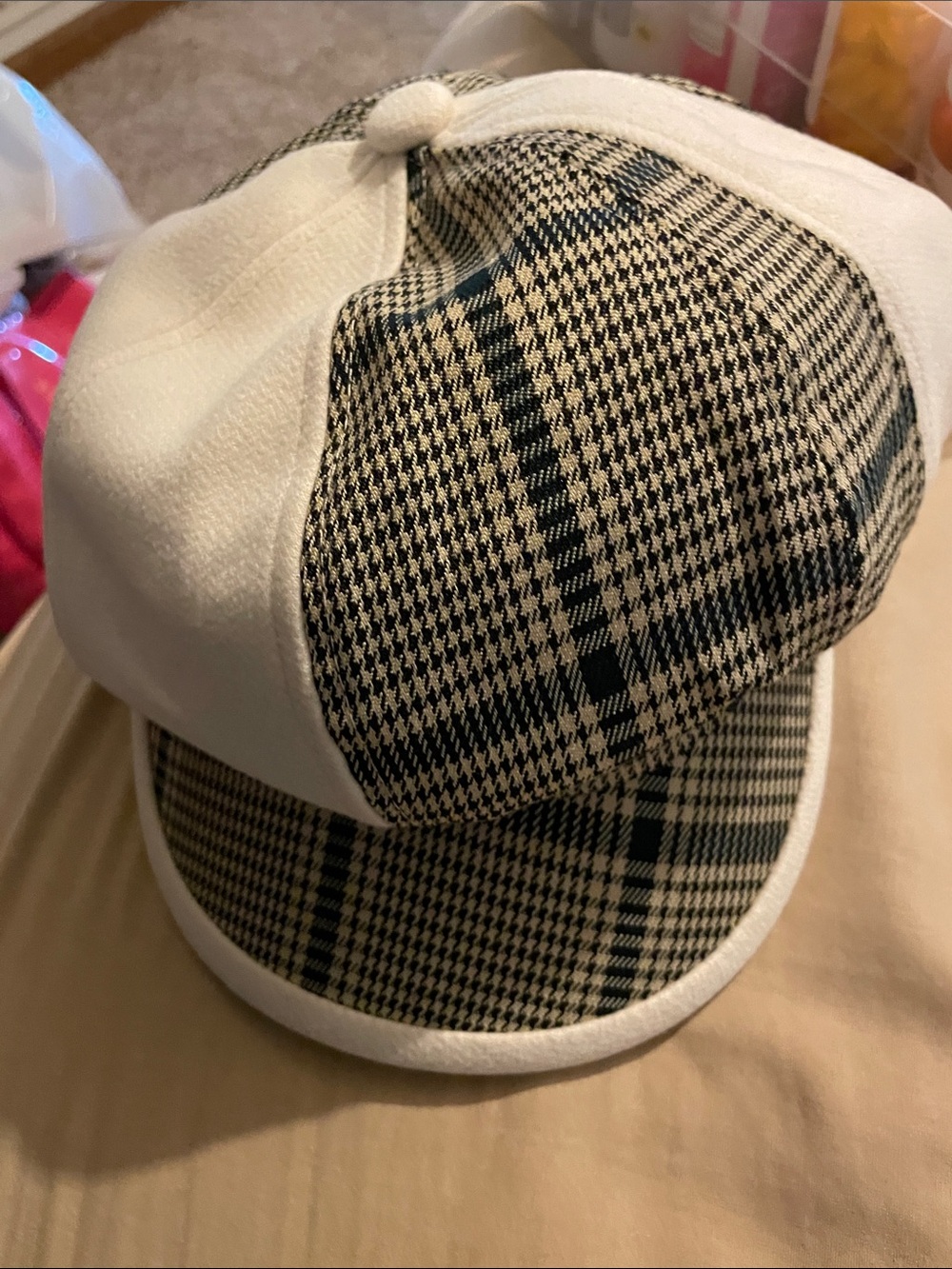 Plaid Peak Cap - tan and plaid baker boys Hat